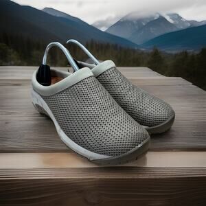 MERRELL Encore Breeze 3 Aluminium Gray/Tan Slip-on Clog Shoes Womens size 7.5